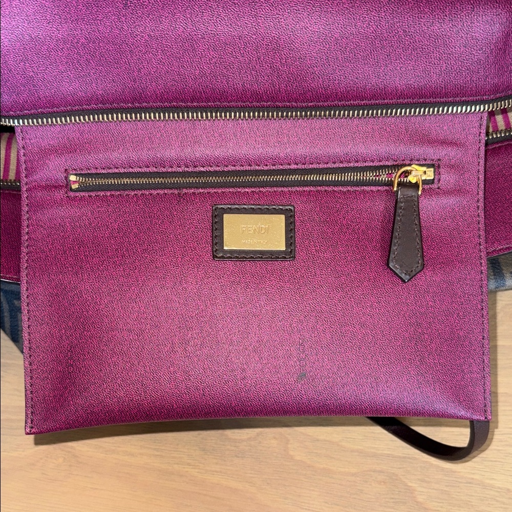 Fendi Brown Zucca Coated Cancas FF Logo Tote with Plum Trim - Picture 4 of 17